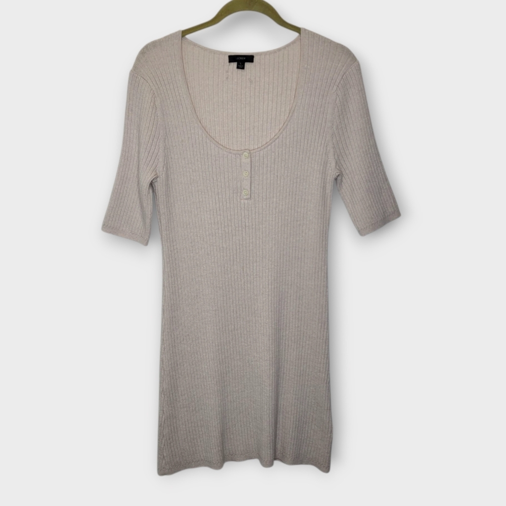 J Crew Ribbed Merino Sweater Dress L Heather Flax